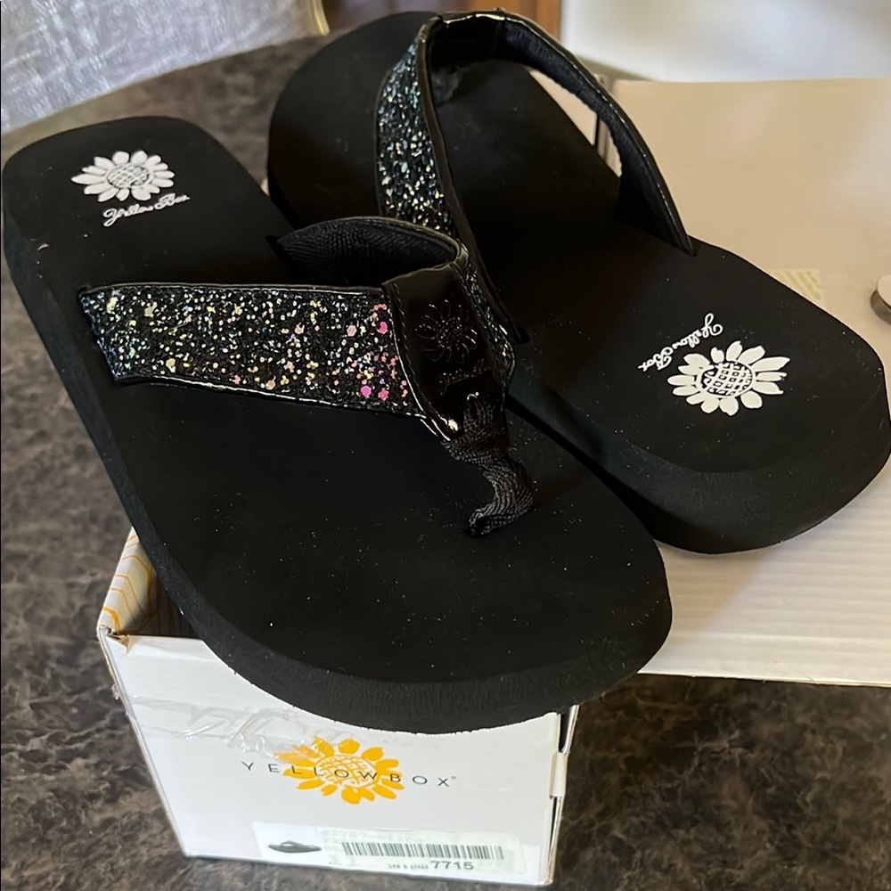 Yellow Box Black Sparkle Sandals